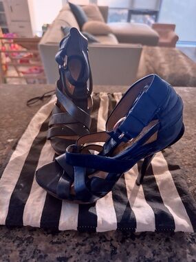 L.A.M.B. Women’s Strappy High Heel Sandals in black